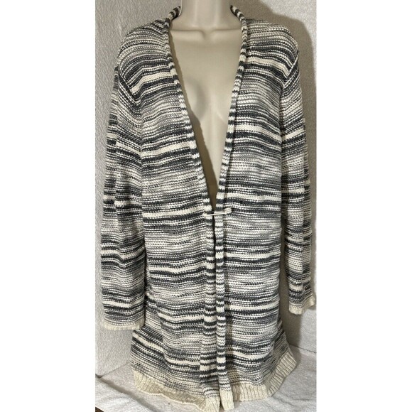J. Jill Women’s Sz LPetite Gray &Wt Long Cardigan Sweater Knit Safety Pin Brooch - Picture 1 of 6
